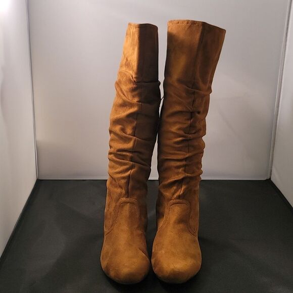 BRAND NEW HE WOMEN' WIDE CALF FAUX FUR SLOUCHY LOW HEEL SIDE ZIP KNEE HIGH BOOTS - Picture 3 of 13